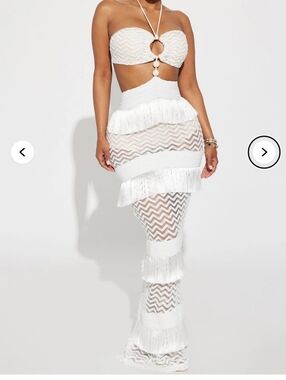 Fashion Nova Coastal Dream White Fringe Lace Crotchet Maxi Dress Xsmall NWT